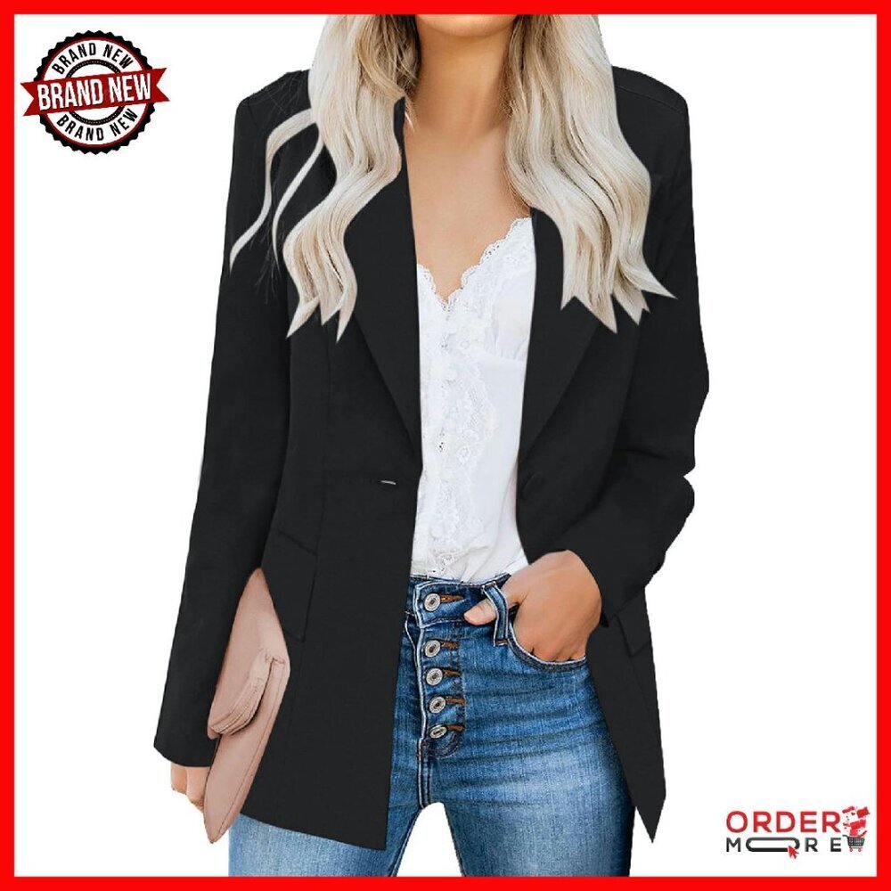 Women's Long Sleeve Lapel Button Slim Blazer Jacket Office Work